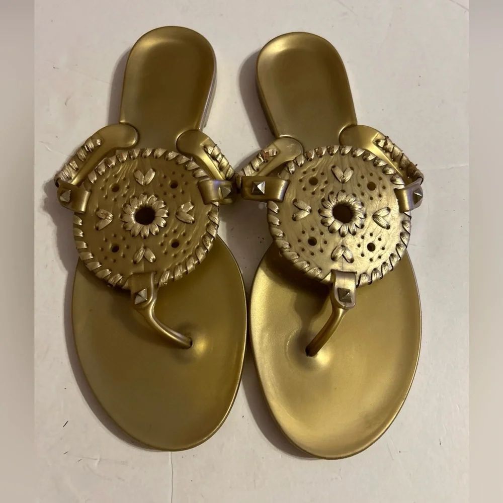 JACK ROGERS Sandals Flip Flops
Gold Thong Jelly Rubber Flats
Slip On